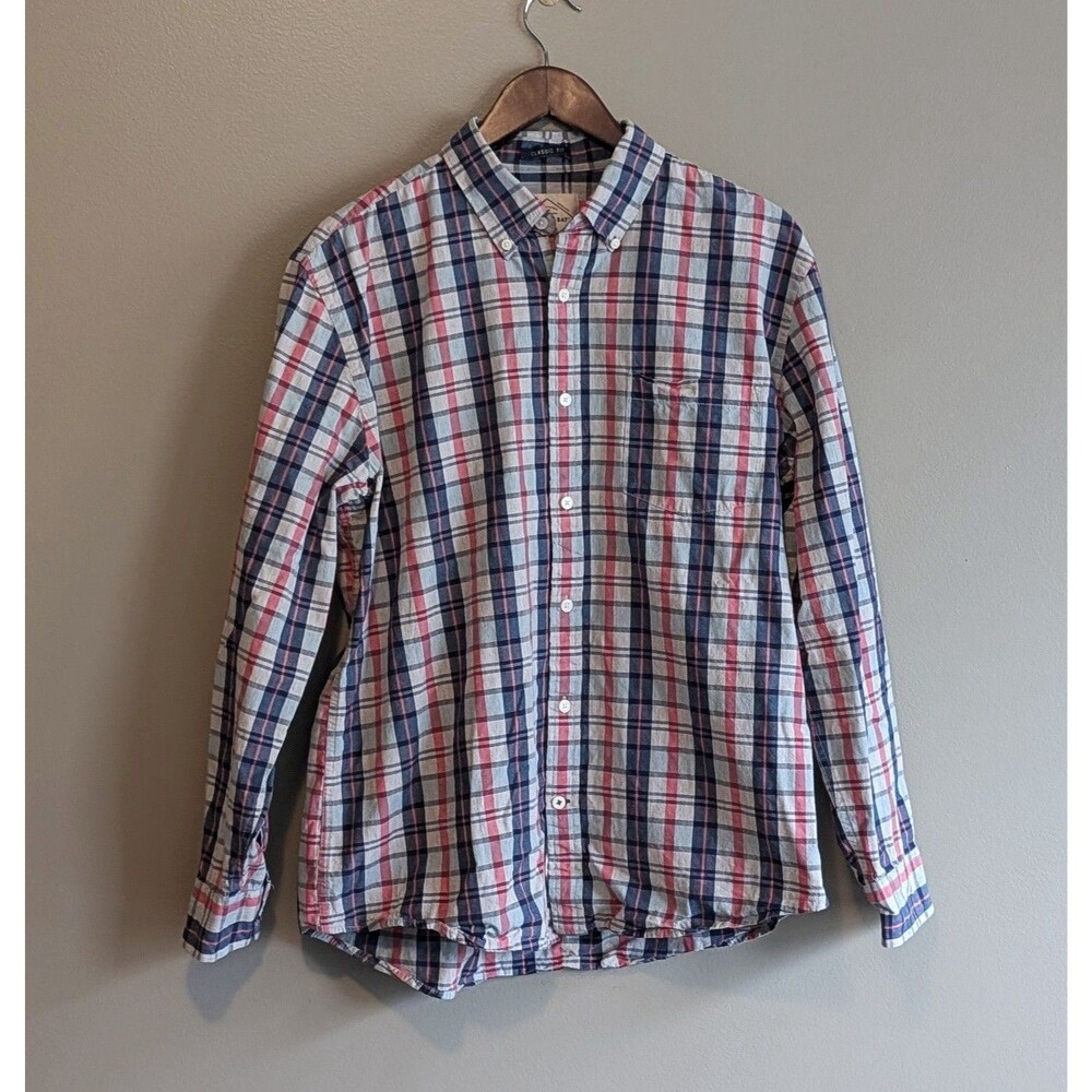 St Johns Bay Mens Large L Blue Red Plaid Button Down Shirt Legacy SJB LS